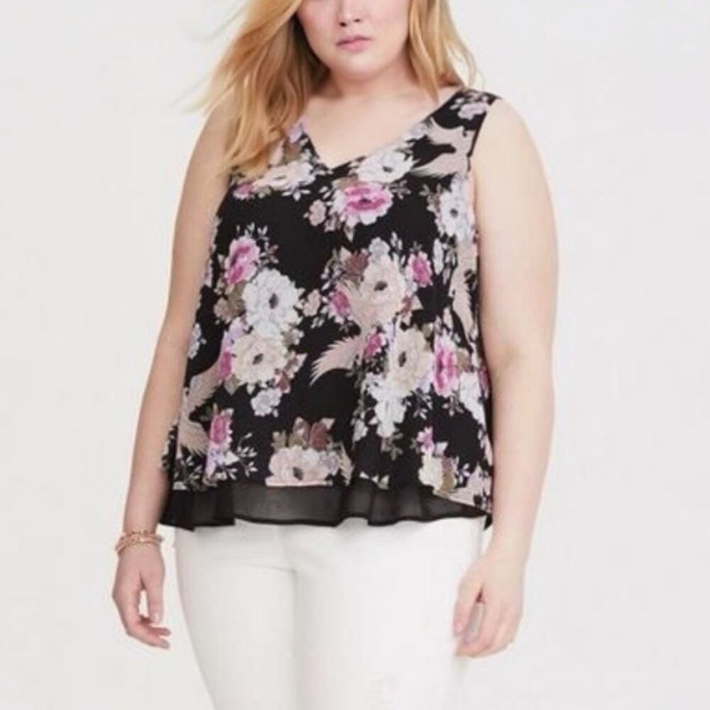 Torrid‎ Black Floral Chiffon Double Layer Tank Top Size 3 3X